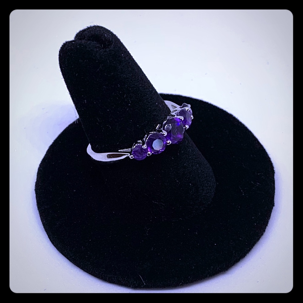 NIP Sterling Silver Genuine 5 Stone Amethyst Ring